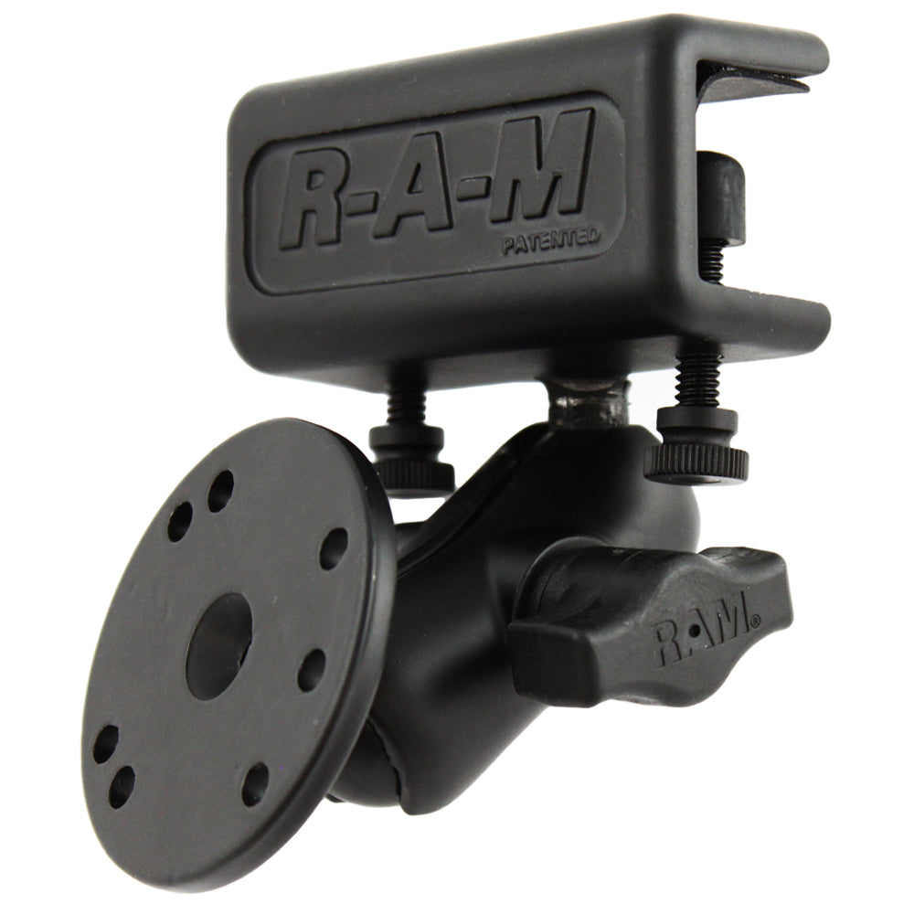 RAM Mount Glare Shield Clamp Mount wShort Double Socket Arm  Round Base Adapter wAMPs Hole Pattern RAMB177202U